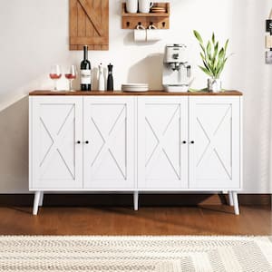 White Wood 55.11 in. Buffet Sideboard Cabinet with 4-Doors, Wall Side Cabinet, Living Room Dining Side Cabinet