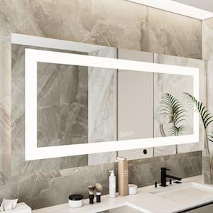 Modern Elegance 60 in. W x 28 in. H Frameless Rectangular Anti-Fog LED Light Wall Bathroom Vanity Mirror with 3-Color