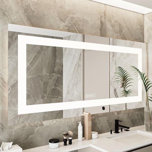 GOGEXX Modern Elegance 60 in. W x 28 in. H Frameless Rectangular Anti-Fog LED Light Wall Bathroom Vanity Mirror with 3-Color