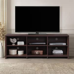 65 in. Wood Walnut TV Stand with 6 Storage Shelves Fits TV's up to 62 in.