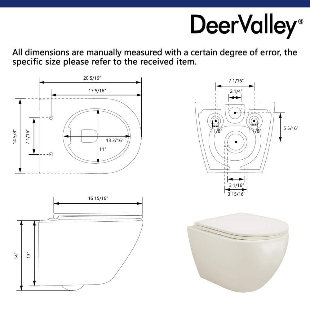 Beige Ceramic Elongated Wall-Mounted Dual Flush Toilet