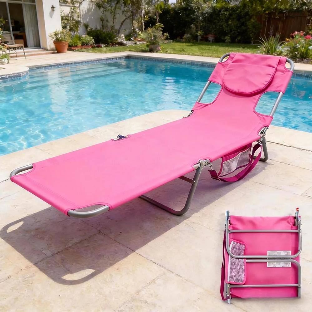 Pink Outdoor Metal Portable Folding Chaise Lounge Beach Chair with 5-Position Tanning, Face & Arm Holes price history on PriceWatchPro