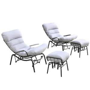 Mono Metal Patio Lounge Outdoor Rocking Chair with an Ottoman and Light Grey Cushions (2-Pack)