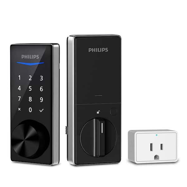 Satin Nickel Bluetooth Touchscreen Smart Deadbolt with Wi-Fi Bridge (Works with Many Smart Devices)
