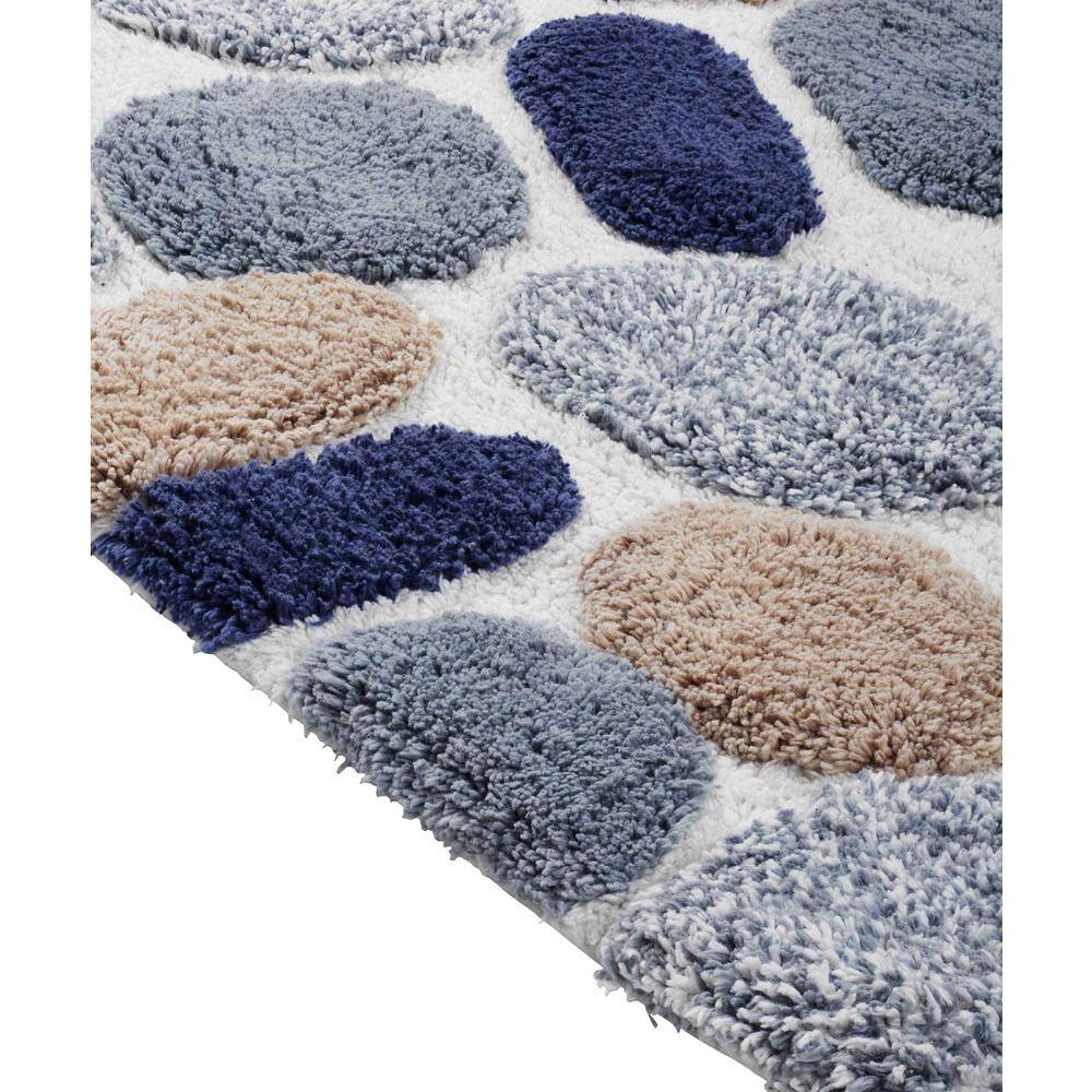 Pebble Pattern Blue and Gray Cotton Bath Rug Set