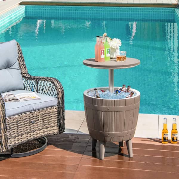 10 gal. Cooler Bar Table Outdoor Coffee Table Ice Bucket with Telescopic Tabletop for Beer and Wine