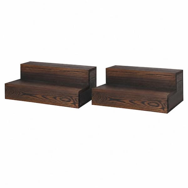 6.29 in. H x 7.87 in. W 2-Tier 12-Bottle Brown Wood Bar Shelves, Tabletop Wine Rack, Bottle Display Shelf (2-Pack)
