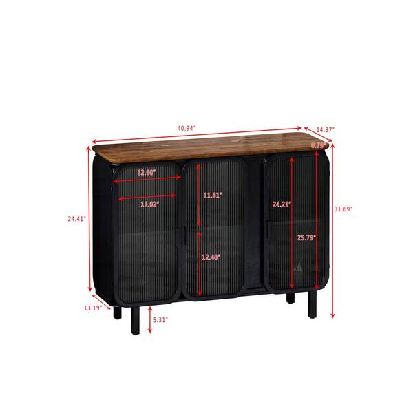 FUNKOL 14.37-in W x 40.94-in D x 31.69-in H in Black Metal Ready to Assemble Floor Kitchen Cabinet with Glass Doors