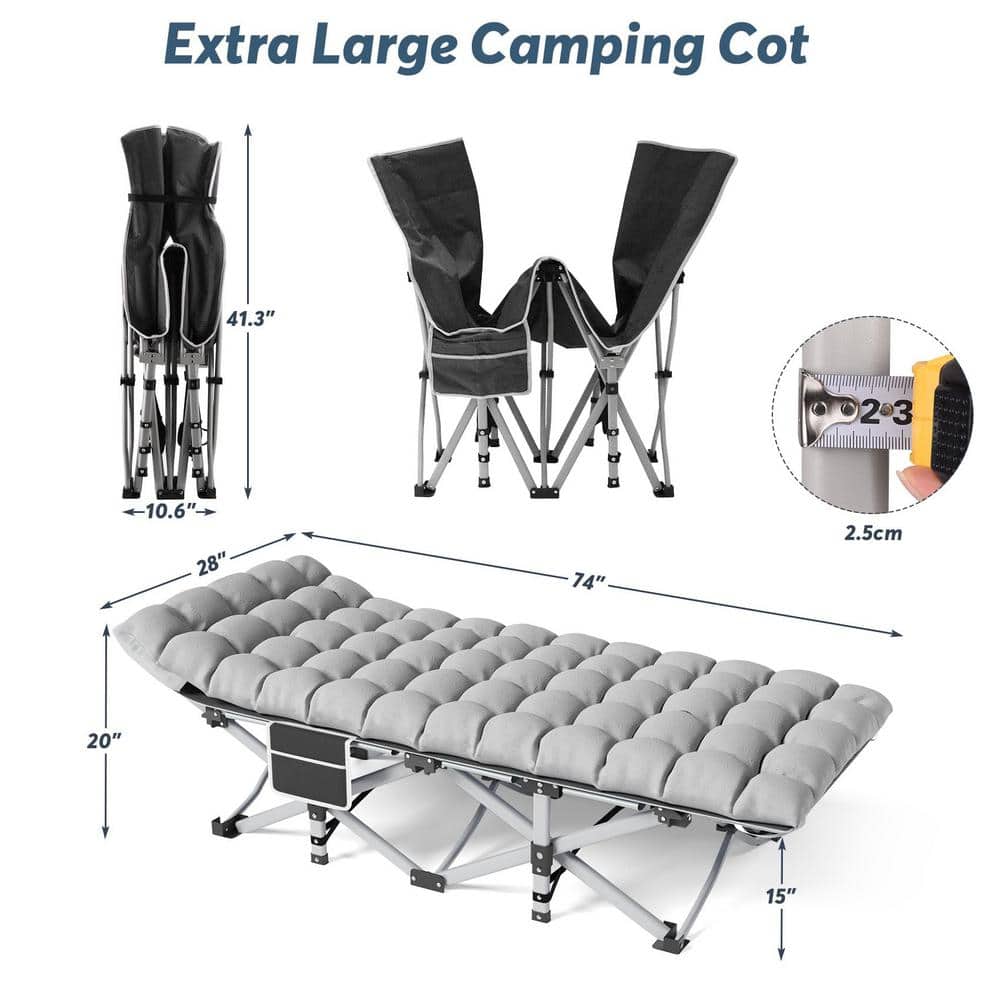 Heavy-Duty Steel Frame Folding Camping Cot with Pillow and Carry Bag