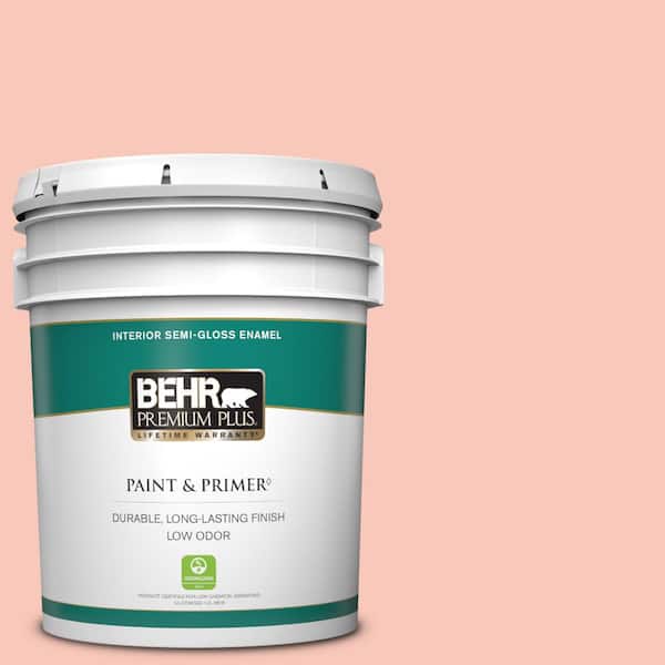 BEHR PREMIUM PLUS 5 gal. #P180-2 Sherbet Fruit Semi-Gloss Enamel Low Odor Interior Paint & Primer