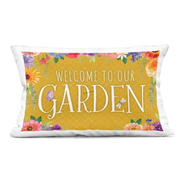 Garden Welcome with Floral Border Yellow Abstract Polyester 14 in. X 20 in. Throw Pillow