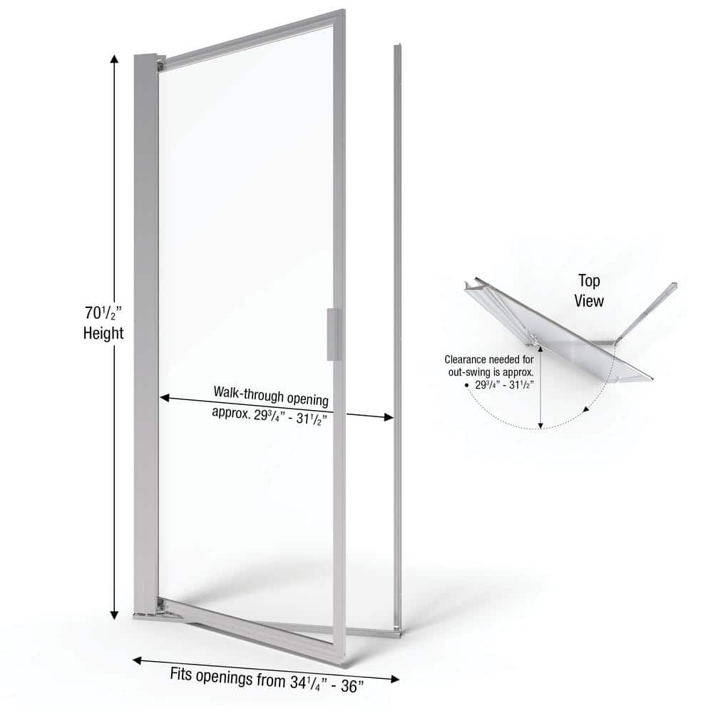 Sopora 34.25'' Wide Silver Framed Pivot Shower Door with Clear Glass