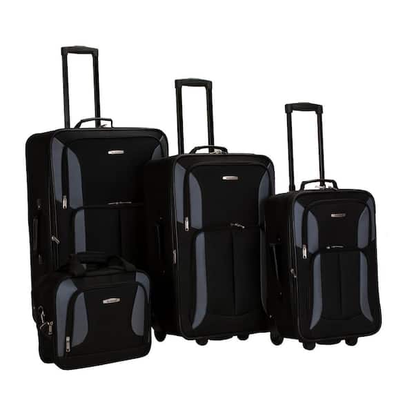 Rockland Journey Collection Expandable 4-Piece Softside Luggage Set, Black/Gray