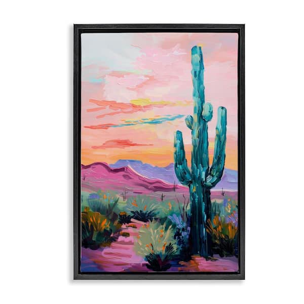 Stupell Industries Looming Cactus Pastel Sky by Petal Prints Design Black Floater Frame Nature Graphic Art Print 31 in. x 21 in.