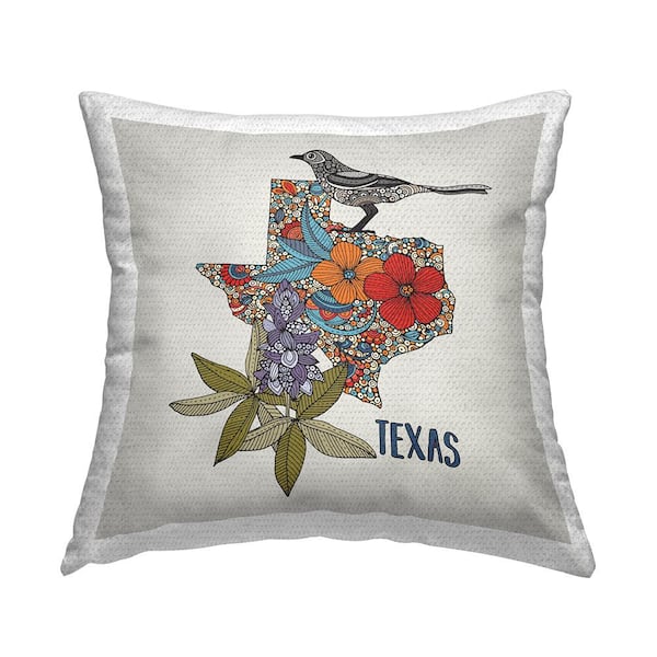 Stupell Industries Texas Floral Pattern State Bird Multi-Color Square Outdoor Throw Pillow
