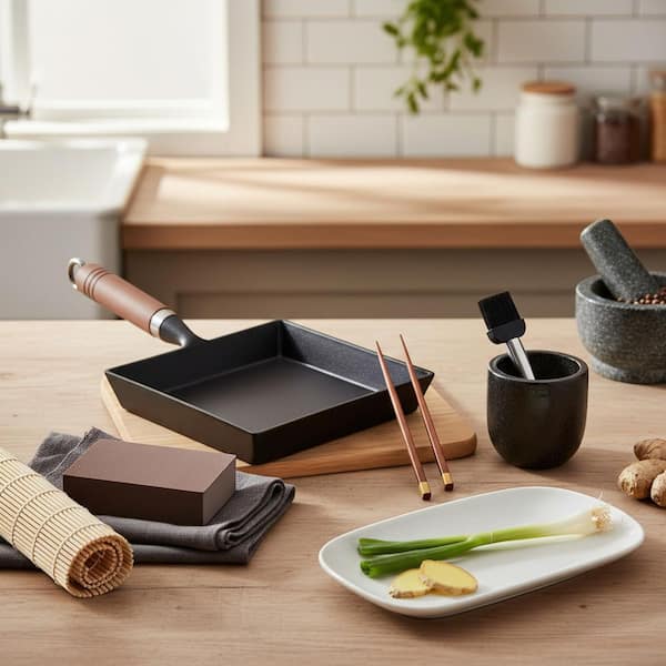 Wudkey Black 9 in. Japanese Cast Iron Tamagoyaki Pan, Liquid