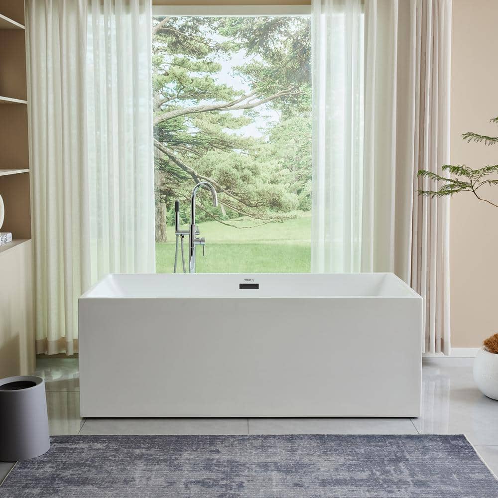 White Acrylic Freestanding Soaking Bathtub with Matte Black Trim