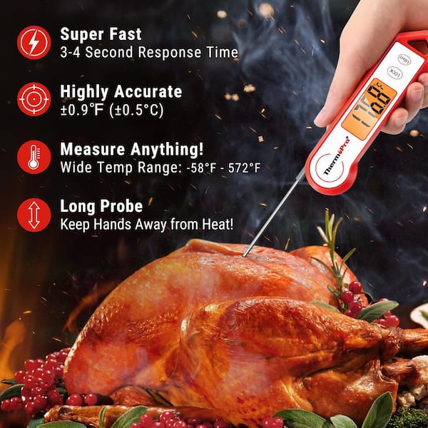 ThermoPro Red/White Digital Thermometer with Backlight, Rotating Display  and Waterproof for Grilling TP19HW - The Home Depot
