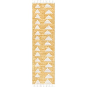 Kennedy Triangles Modern Geometric Kids Yellow 2 ft. 7 in. x 9 ft. 10 in. Runner Area Rug