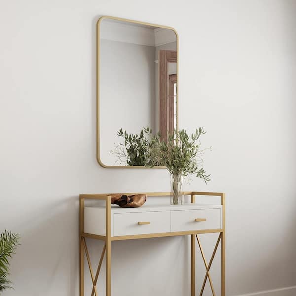 24 in. W x 36 in. H Rectangular Framed Wall Mounted Bathroom Vanity Mirror in Gold