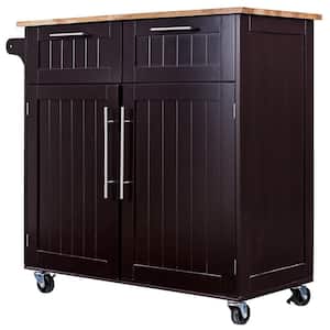 Brown Rolling Kitchen Cart with Storage Brown Trolley Cabinet Utility Modern