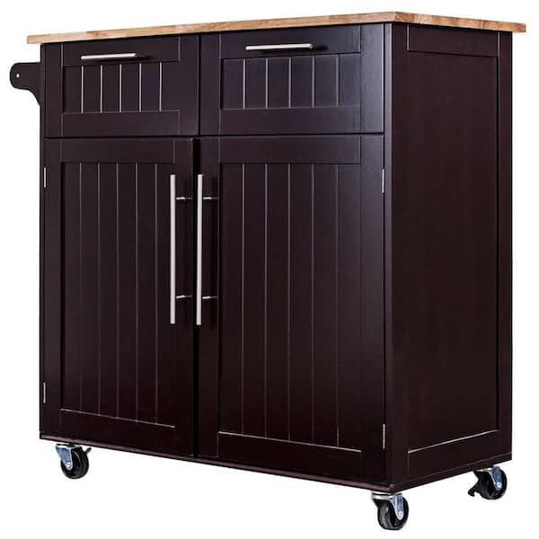 Costway Brown Rolling Kitchen Cart with Storage Brown Trolley Cabinet Utility Modern