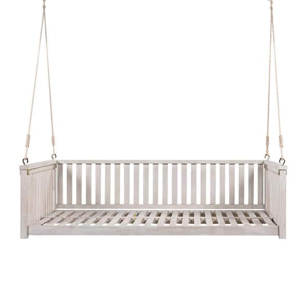 White Wood Porch Swing, Patio Minimalist Twin Size Garden Swing Bed ...