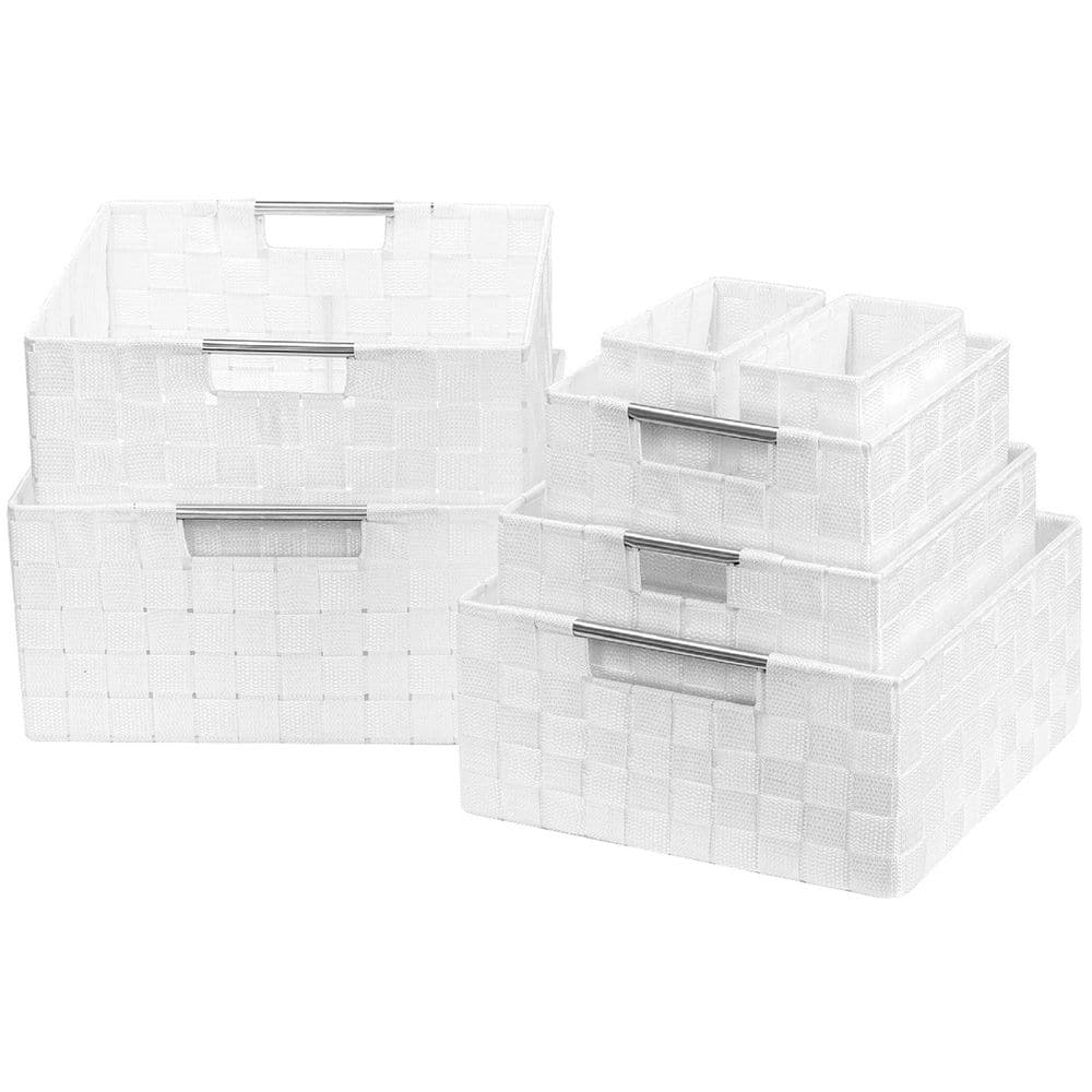 White 12.5 in. x 6 in. Polypropylene Decorative Basket (Set of 7), Storage 