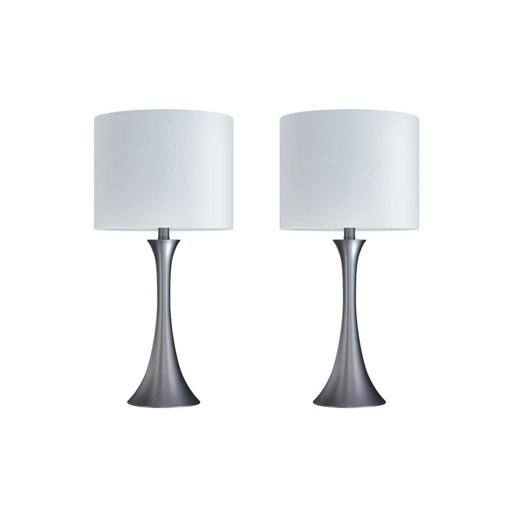GRANDVIEW GALLERY 24.25 in. Frosted Silver Table Lamp Set with Flared ...