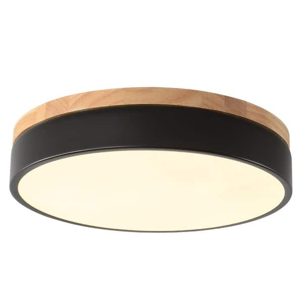 OUKANING 12.59 in. 1-Light Modern Minimalist Round Black Flush