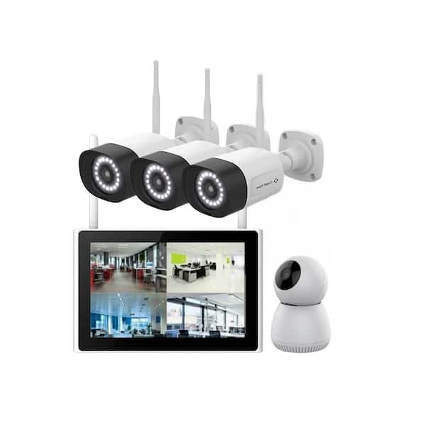 10-Ch WiFi6 NVR w/10.1 Monitor & 1x Indoor Pantilt, 3x Super Bright 18-LED Floodlight, 2Way Audio, Exclusive Panic Siren