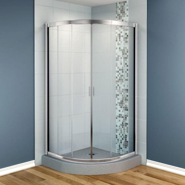 MAAX Intuition 36 in. x 36 in. x 70 in. Neo-Round Frameless Corner Shower Door Clear Glass in Chrome Finish-DISCONTINUED