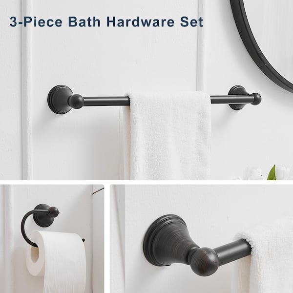 3-Piece Bath Hardware Set Accessories 18,24 in . Towel Bars and Toilet Paper Holder, Towel Ring in Oil Rubbed Bronze