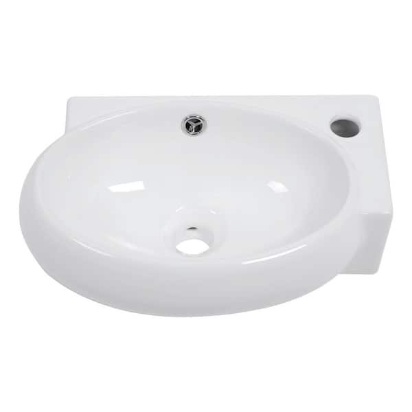 cadeninc 16.5 in. x 11 in. x 4.92 in. White Ceramic Rectangular Wall Mount Bathroom Sink with Single Faucet Hole