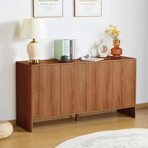 Walnut Wooden 57.87 in. W Freestanding 4-Door Waveform sideboard Buffet Storage Cabinet with adjustable shelves