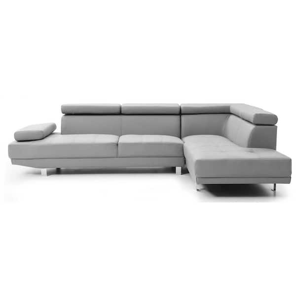 AndMakers Riveredge 109 in. W 2-Piece Faux Leather L Shape Sectional Sofa in Gray