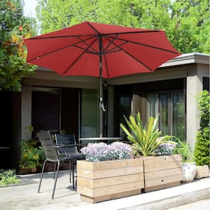 9 ft. Aluminum Market Patio Umbrella with Auto Tilt, Hand Crank Lift in Red