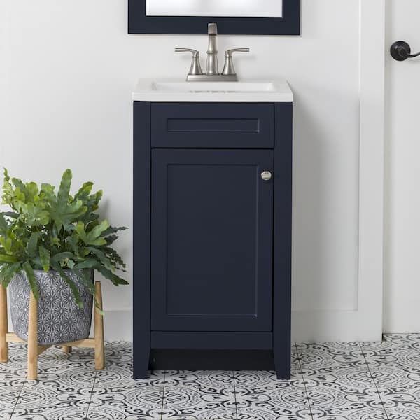 Domani Lilley 18 in. W x 17 in. D x 33 in. H Single Sink Freestanding Bath Vanity in Deep Blue with White Cultured Marble Top