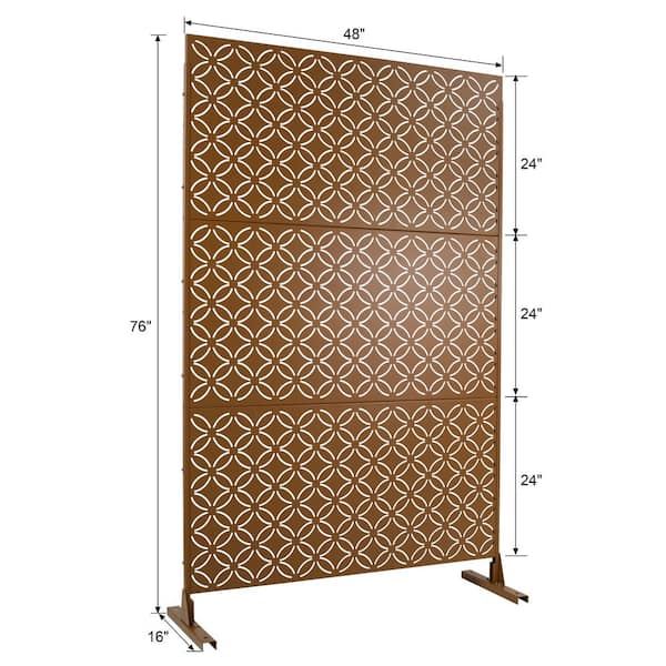 Tidoin 6.3 ft. x 4 ft. Brown Steel Freestanding Flat Flat Top Decorative Privacy Screen Metal Fence Panel