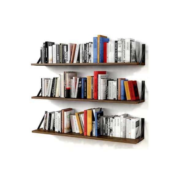 36 in. W x 8 in. D Brown Wood Decorative Wall Shelf ,Set of 3