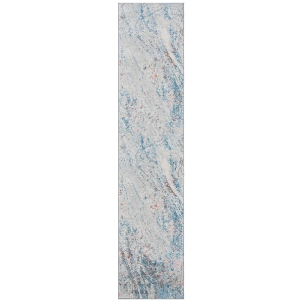 SAFAVIEH Tulum Ivory/Blue 2 ft. x 9 ft. Abstract Rustic Distressed Runner Rug