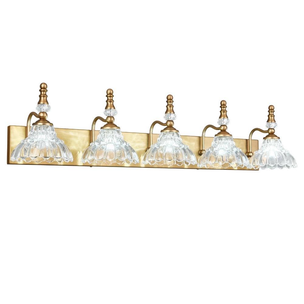38.58in 5-Light Brass with Flower Glass Shade Vanity Lights Suitable for Bathroom price history on PriceWatchPro