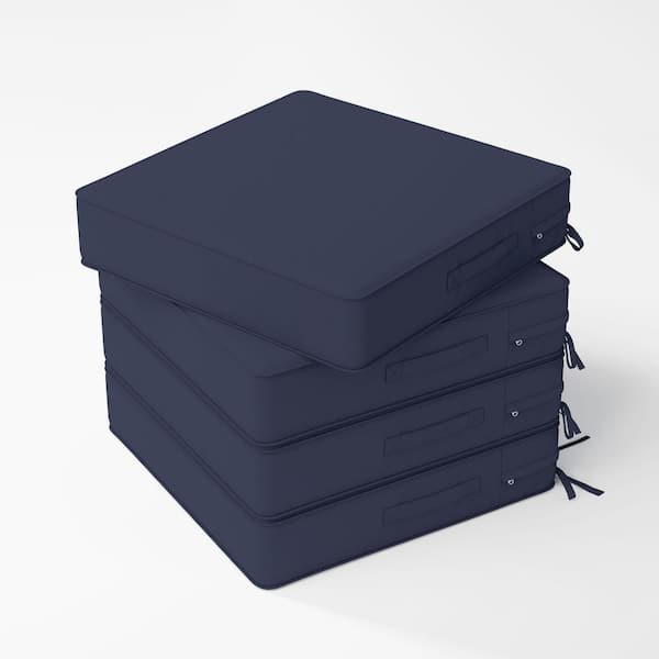 18.5 x 16 x 4 in. (4-Pack) Rectangle Outdoor Waterproof Patio Replacement Seat Cushions with Ties and Handle, Navy Blue