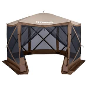 12 ft. x 12 ft. Outdoor Brown Portable 6 Sided Pop-Up CanopyScreen Tent