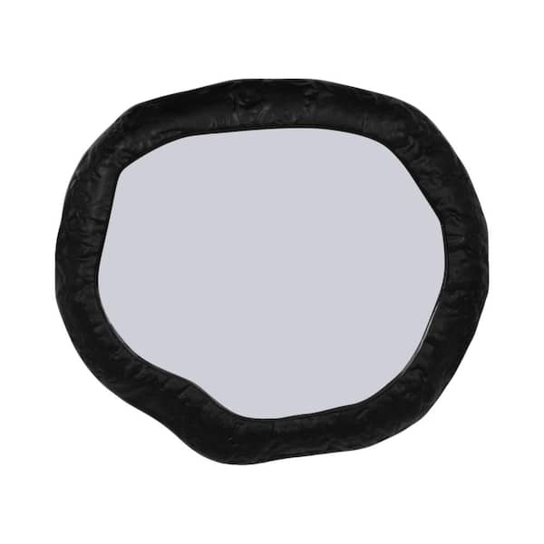 Black 15.5 in. x 17.5 in. Contemporary Round Metal Framed Mirror