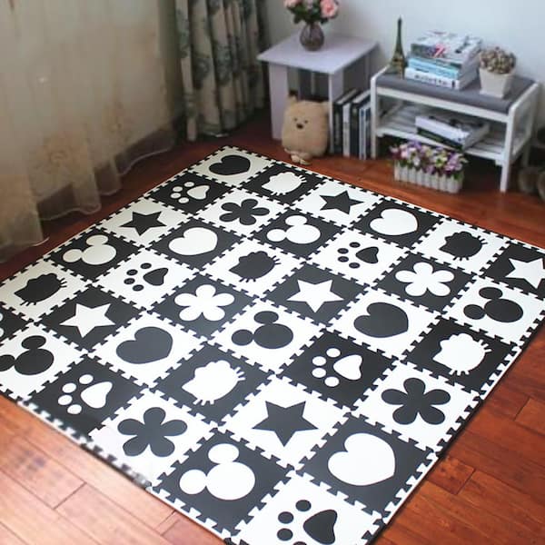 36 Pcs Plush Puzzle Foam Floor Mat,12X12 Inch Square Interlocking Carpet  Tiles with Border,Soft Crawling Carpet Mats,Shaggy Area Rug for Room