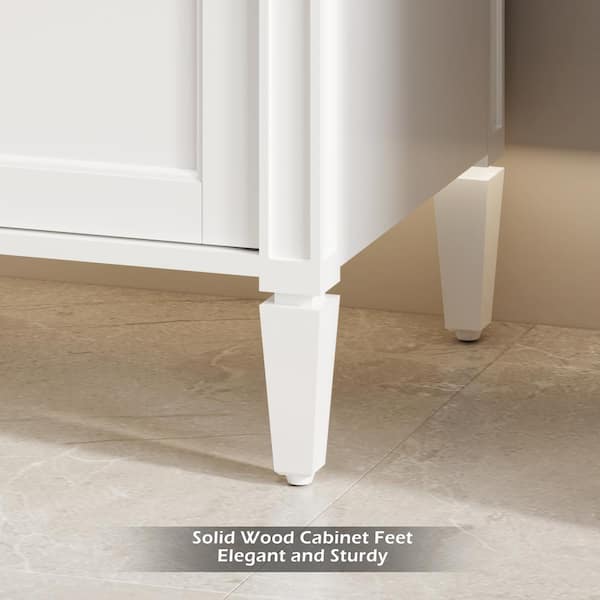 30 in. W x 18 in. D x 34 in. H 1-Sink Freestanding Bath Vanity in White With White Ceramic Top and Drain Faucet Set