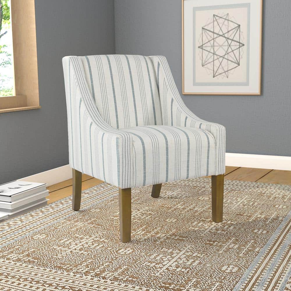 Calypso Blue Striped Modern Swoop Accent Armchair