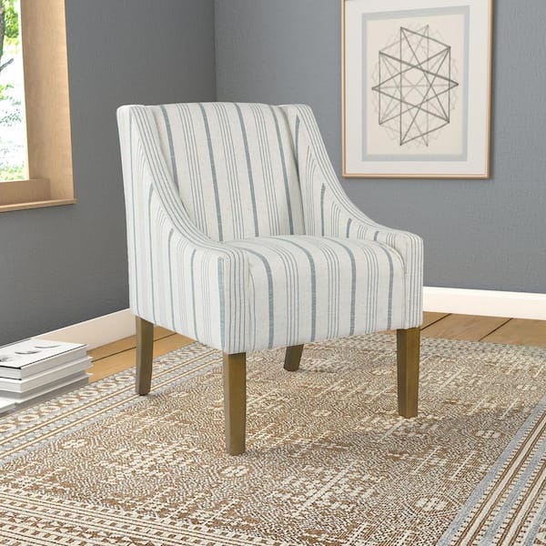 Striped Blue Calypso Poly-Linen Modern Swoop Accent Chair