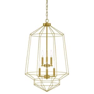 Winfield 6-Light Gold Caged Tier Chandelier Light Fixture with Geometric Metal Shade